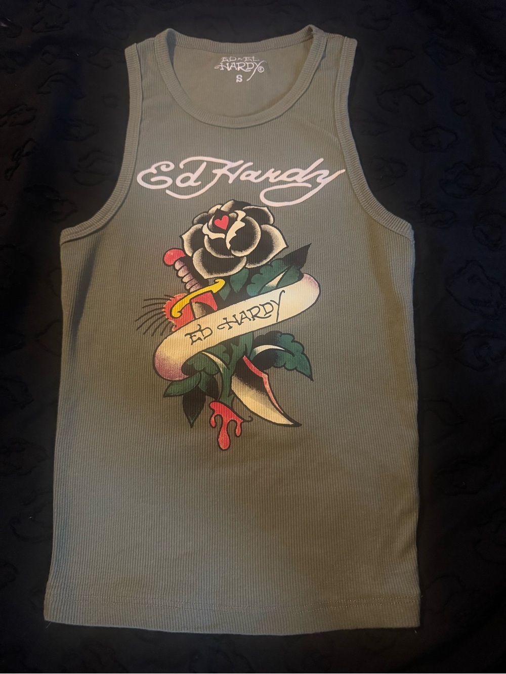 Ed Hardy Olive Green Graphic Tank Top